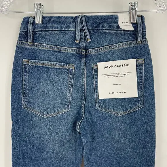 Good American Good Classic Raw Hem Jeans Blue 940 Women's Size 0/25 NWT - Picture 8 of 9